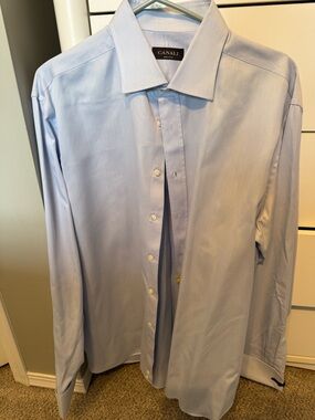 Canali Light Blue Men's Dress Shirt with Spread Collar